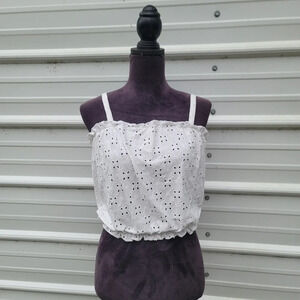 Livi by Olivia Rae Eyelet Tank Top Elastic Waist Neckline Juniors White Sz L